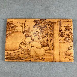 Wood wall plaque Paraguay Hand crafted Woodburning  9"x6"